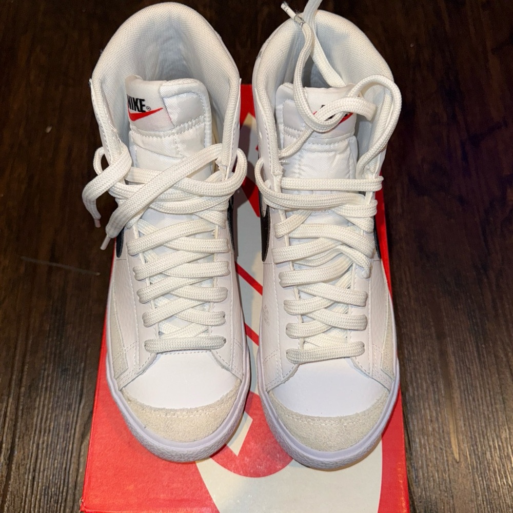 Nike White and Red High-Top Sneakers